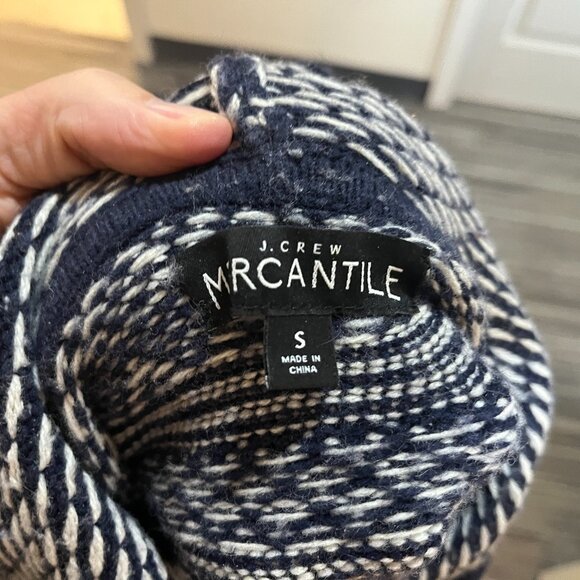 J. Crew Men's dark blue & white birds eye lambs wool blend hooded Sweater S - Picture 4 of 5